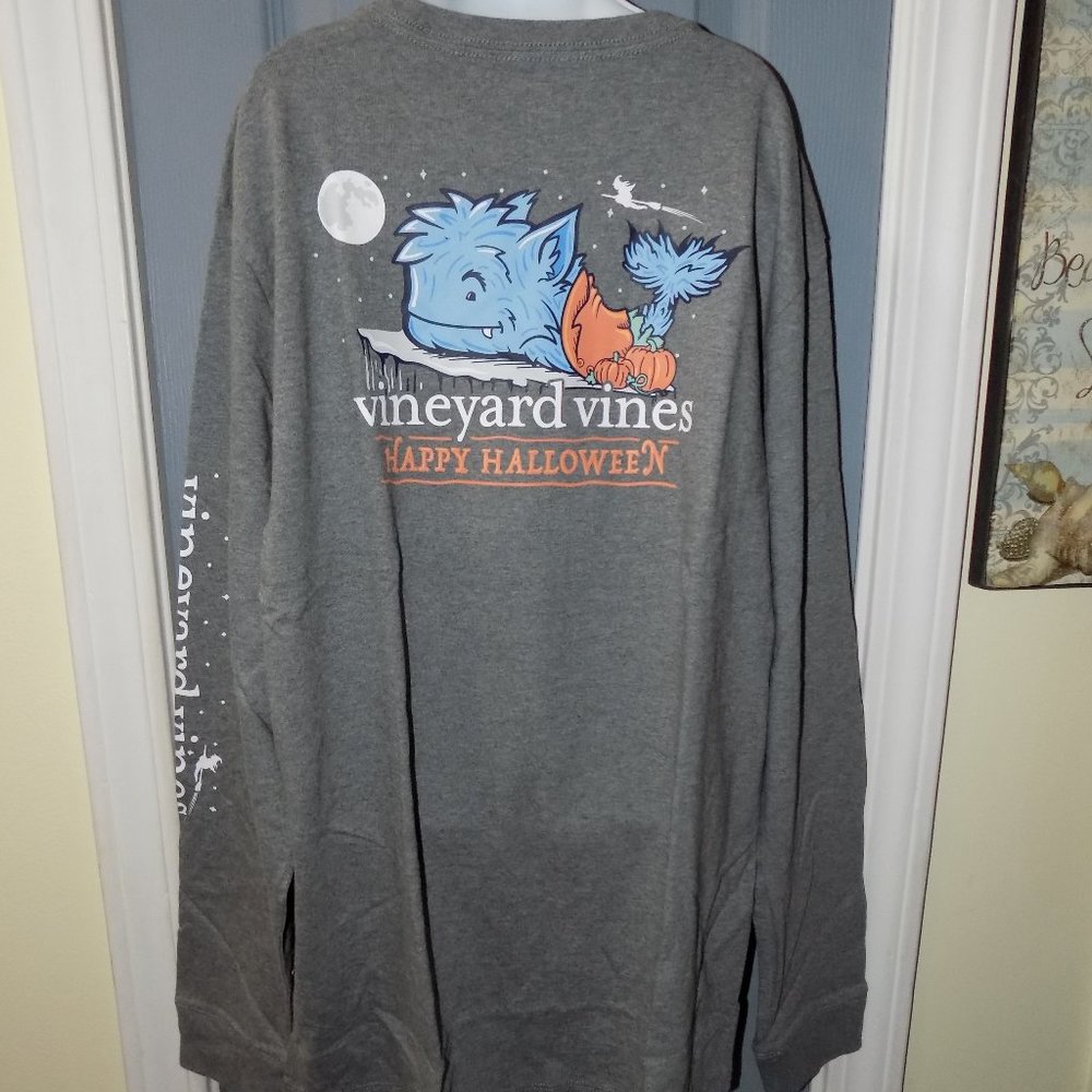 Vineyard Vines Medium Gray Halloween Whale-Wolf LS PKT TEE Size XL (18) NEW